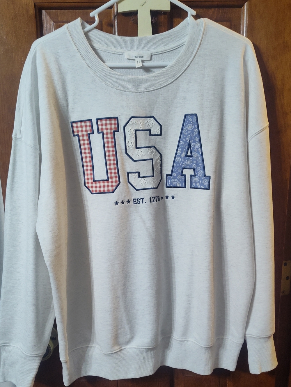 Maurices Light Gray USA Applique Crewneck with Red & Blue Accents